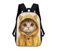 sinyumoney Backpacks Cute Cat in Yellow Raincoat Kids School Backpack School Bag 3D Printed School Bags for Boys Elementary And Middle School Students 17inch