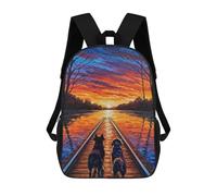sinyumoney Backpacks Dogs on Railroad Tracks at Sunset Kids School Backpack School Bag 3D Printed School Bags for Boys Elementary And Middle School Students 17inch