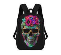 sinyumoney Backpacks Floral Skull Fusion Kids School Backpack School Bag 3D Printed School Bags for Boys Elementary And Middle School Students 17inch