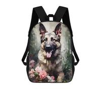 sinyumoney Backpacks German Shepherd Flowers Kids School Backpack School Bag 3D Printed School Bags for Boys Elementary And Middle School Students 17inch