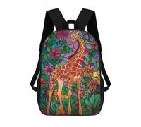 sinyumoney Backpacks Giraffe in Floral Mosaic Kids School Backpack School Bag 3D Printed School Bags for Boys Elementary And Middle School Students 17inch