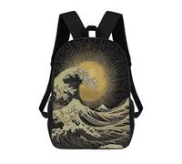 sinyumoney Backpacks Golden Wave And Sun Art Kids School Backpack School Bag 3D Printed School Bags for Boys Elementary And Middle School Students 17inch
