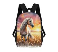 sinyumoney Backpacks Horse in Golden Field Kids School Backpack School Bag 3D Printed School Bags for Boys Elementary And Middle School Students 17inch