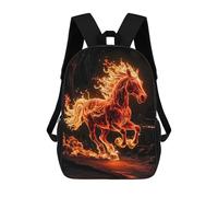 sinyumoney Backpacks Horses Fire Kids School Backpack School Bag 3D Printed School Bags for Boys Elementary And Middle School Students 17inch