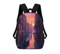 sinyumoney Backpacks Italy Venice Pixel Art Kids School Backpack School Bag 3D Printed School Bags for Boys Elementary And Middle School Students 17inch