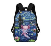 sinyumoney Backpacks,Kids School Backpack,3D Printed Axolotl in Starry Night Painting Children Backpacks,Kids Kindergarten Cute Travel Bags Casual Daypack for Boys School Students 17inch