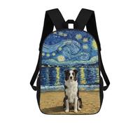 sinyumoney Backpacks,Kids School Backpack,3D Printed Border Collie Dog on Beach with Starry Night Children Backpacks,Kids Kindergarten Cute Travel Bags Casual Daypack for Boys School Students 17inch