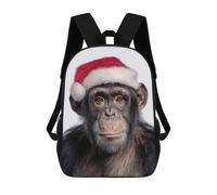 sinyumoney Backpacks,Kids School Backpack,3D Printed Christmas Chimpanzee Wearing A Santa Hat Children Backpacks,Kids Kindergarten Cute Travel Bags Casual Daypack for Boys School Students 17inch