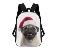 sinyumoney Backpacks,Kids School Backpack,3D Printed Christmas Pug with Santa Hat Children Backpacks,Kids Kindergarten Cute Travel Bags Casual Daypack for Boys School Students 17inch
