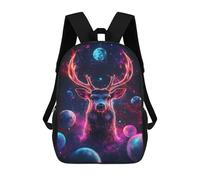 sinyumoney Backpacks,Kids School Backpack,3D Printed Cosmic Deer Neon Space Planets Children Backpacks,Kids Kindergarten Cute Travel Bags Casual Daypack for Boys School Students 17inch