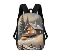 sinyumoney Backpacks,Kids School Backpack,3D Printed Cozy Cabin in The Snow Children Backpacks,Kids Kindergarten Cute Travel Bags Casual Daypack for Boys School Students 17inch