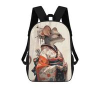 sinyumoney Backpacks,Kids School Backpack,3D Printed Edo Geisha Mouse Children Backpacks,Kids Kindergarten Cute Travel Bags Casual Daypack for Boys School Students 17inch