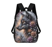 sinyumoney Backpacks,Kids School Backpack,3D Printed Fantasy Charcoal Wolf in A Rose Forest Children Backpacks,Kids Kindergarten Cute Travel Bags Casual Daypack for Boys School Students 17inch