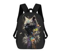 sinyumoney Backpacks,Kids School Backpack,3D Printed Floral Fusion Cat Art Print Children Backpacks,Kids Kindergarten Cute Travel Bags Casual Daypack for Boys School Students 17inch