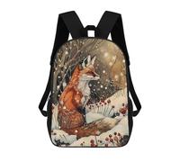 sinyumoney Backpacks,Kids School Backpack,3D Printed Fox in Winter Wonderland Art Nouveau Children Backpacks,Kids Kindergarten Cute Travel Bags Casual Daypack for Boys School Students 17inch