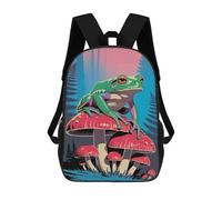 sinyumoney Backpacks,Kids School Backpack,3D Printed Frog on Mushrooms in Forest Illustration Children Backpacks,Kids Kindergarten Cute Travel Bags Casual Daypack for Boys School Students 17inch
