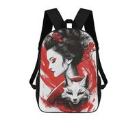sinyumoney Backpacks,Kids School Backpack,3D Printed Geisha And Fox Children Backpacks,Kids Kindergarten Cute Travel Bags Casual Daypack for Boys School Students 17inch