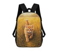sinyumoney Backpacks,Kids School Backpack,3D Printed Ginger Kitten in Golden Field Painting Children Backpacks,Kids Kindergarten Cute Travel Bags Casual Daypack for Boys School Students 17inch