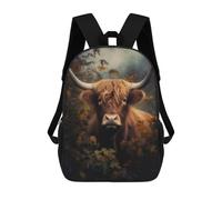 sinyumoney Backpacks,Kids School Backpack,3D Printed Highland Cow in Foliage Children Backpacks,Kids Kindergarten Cute Travel Bags Casual Daypack for Boys School Students 17inch
