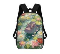 sinyumoney Backpacks,Kids School Backpack,3D Printed Hippo in A Lily Pond Children Backpacks,Kids Kindergarten Cute Travel Bags Casual Daypack for Boys School Students 17inch