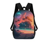 sinyumoney Backpacks,Kids School Backpack,3D Printed Island Paradise Sunset -1 Children Backpacks,Kids Kindergarten Cute Travel Bags Casual Daypack for Boys School Students 17inch
