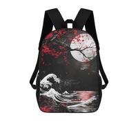 sinyumoney Backpacks,Kids School Backpack,3D Printed Japanese Moon Red Children Backpacks,Kids Kindergarten Cute Travel Bags Casual Daypack for Boys School Students 17inch