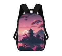 sinyumoney Backpacks,Kids School Backpack,3D Printed Japanese Pagoda Sunset Scene Children Backpacks,Kids Kindergarten Cute Travel Bags Casual Daypack for Boys School Students 17inch