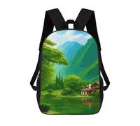 sinyumoney Backpacks,Kids School Backpack,3D Printed Lakeside House in Green Landscape Children Backpacks,Kids Kindergarten Cute Travel Bags Casual Daypack for Boys School Students 17inch