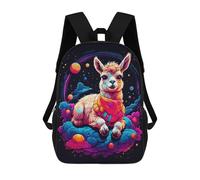 sinyumoney Backpacks,Kids School Backpack,3D Printed Llama Cub Lying Space Children Backpacks,Kids Kindergarten Cute Travel Bags Casual Daypack for Boys School Students 17inch