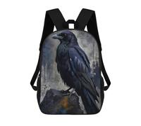 sinyumoney Backpacks,Kids School Backpack,3D Printed Raven Perched on Rock Digital Art Children Backpacks,Kids Kindergarten Cute Travel Bags Casual Daypack for Boys School Students 17inch