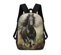 sinyumoney Backpacks,Kids School Backpack,3D Printed Running Friesian Horse Children Backpacks,Kids Kindergarten Cute Travel Bags Casual Daypack for Boys School Students 17inch