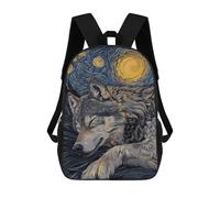 sinyumoney Backpacks,Kids School Backpack,3D Printed Sleeping Wolf Starry Night Art Children Backpacks,Kids Kindergarten Cute Travel Bags Casual Daypack for Boys School Students 17inch