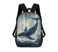 sinyumoney Backpacks,Kids School Backpack,3D Printed Whale Art on Wood Panel Ocean Folk Art Print Children Backpacks,Kids Kindergarten Cute Travel Bags Casual Daypack for Boys School Students 17inch