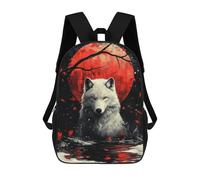 sinyumoney Backpacks,Kids School Backpack,3D Printed White Wolf Red Moon Children Backpacks,Kids Kindergarten Cute Travel Bags Casual Daypack for Boys School Students 17inch