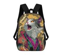 sinyumoney Backpacks,Kids School Backpack,3D Printed Yelling Cat in Kimono Children Backpacks,Kids Kindergarten Cute Travel Bags Casual Daypack for Boys School Students 17inch