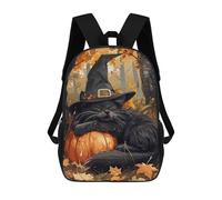 sinyumoney Backpacks Kids School Backpack Autumn Cat Sleeping on A Pumpkin School Bag 3D Printed School Bag for Boys Elementary And Middle School Students 17inch
