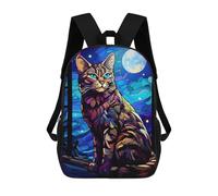 sinyumoney Backpacks Kids School Backpack Bengal Cat Stained Blue School Bag 3D Printed School Bag for Boys Elementary And Middle School Students 17inch