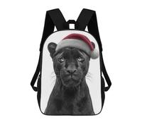 sinyumoney Backpacks Kids School Backpack Black Panther with Santa Hat School Bag 3D Printed School Bag for Boys Elementary And Middle School Students 17inch