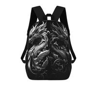 sinyumoney Backpacks Kids School Backpack Black White Dragon School Bag 3D Printed School Bag for Boys Elementary And Middle School Students 17inch