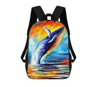 sinyumoney Backpacks Kids School Backpack Blue Whale Jumps Color Art School Bag 3D Printed School Bag for Boys Elementary And Middle School Students 17inch