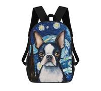 sinyumoney Backpacks Kids School Backpack Boston Terrier Night School Bag 3D Printed School Bag for Boys Elementary And Middle School Students 17inch