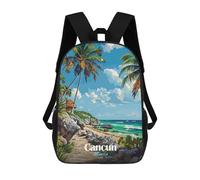 sinyumoney Backpacks Kids School Backpack Cancun Mexico Beach Paradise School Bag 3D Printed School Bag for Boys Elementary And Middle School Students 17inch