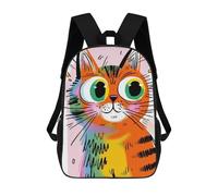 sinyumoney Backpacks Kids School Backpack Cartoon Orange Cat with Big Eyes School Bag 3D Printed School Bag for Boys Elementary And Middle School Students 17inch