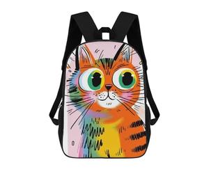 sinyumoney Backpacks Kids School Backpack Cartoon Orange Cat with Big Eyes School Bag 3D Printed School Bag for Boys Elementary And Middle School Students 17inch