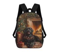 sinyumoney Backpacks Kids School Backpack Christmas Newfoundland Dog by Fireplace Painting School Bag 3D Printed School Bag for Boys Elementary And Middle School Students 17inch