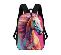 sinyumoney Backpacks Kids School Backpack Colorful Horse Portrait Art School Bag 3D Printed School Bag for Boys Elementary And Middle School Students 17inch