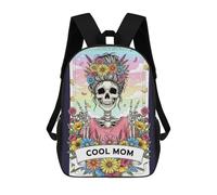 sinyumoney Backpacks Kids School Backpack Cool Mom Skeleton with Flowers School Bag 3D Printed School Bag for Boys Elementary And Middle School Students 17inch