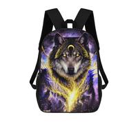 sinyumoney Backpacks Kids School Backpack Cosmic Wolf Portrait Artwork School Bag 3D Printed School Bag for Boys Elementary And Middle School Students 17inch