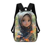 sinyumoney Backpacks Kids School Backpack Cute Cartoon Girl in Hijab School Bag 3D Printed School Bag for Boys Elementary And Middle School Students 17inch