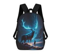 sinyumoney Backpacks Kids School Backpack Enchanted Deer in The Night Sky School Bag 3D Printed School Bag for Boys Elementary And Middle School Students 17inch